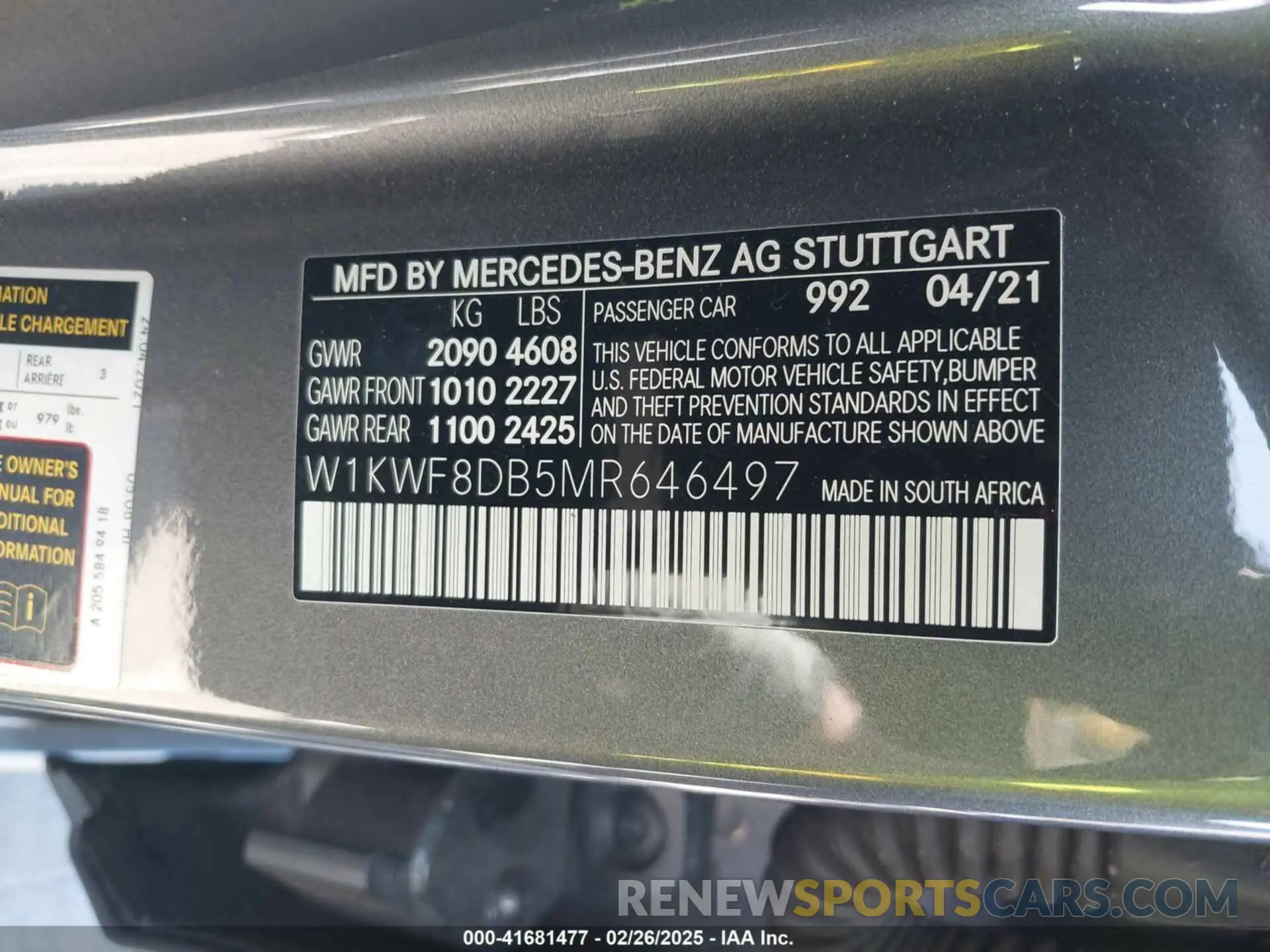 9 fotografías del automóvil dañado W1KWF8DB5MR646497 MERCEDES-BENZ C 300 2021