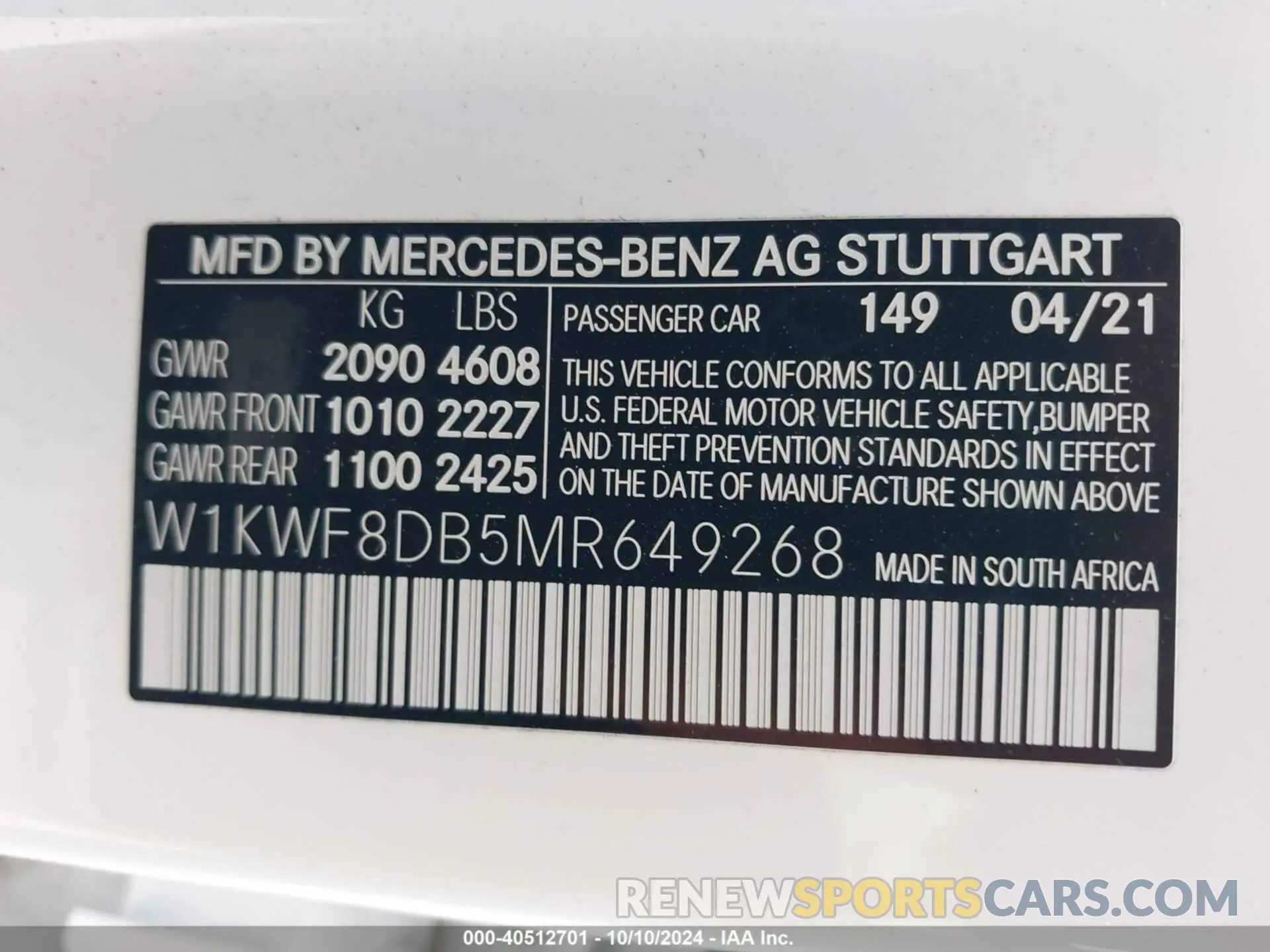 9 fotografías del automóvil dañado W1KWF8DB5MR649268 MERCEDES-BENZ C 300 2021