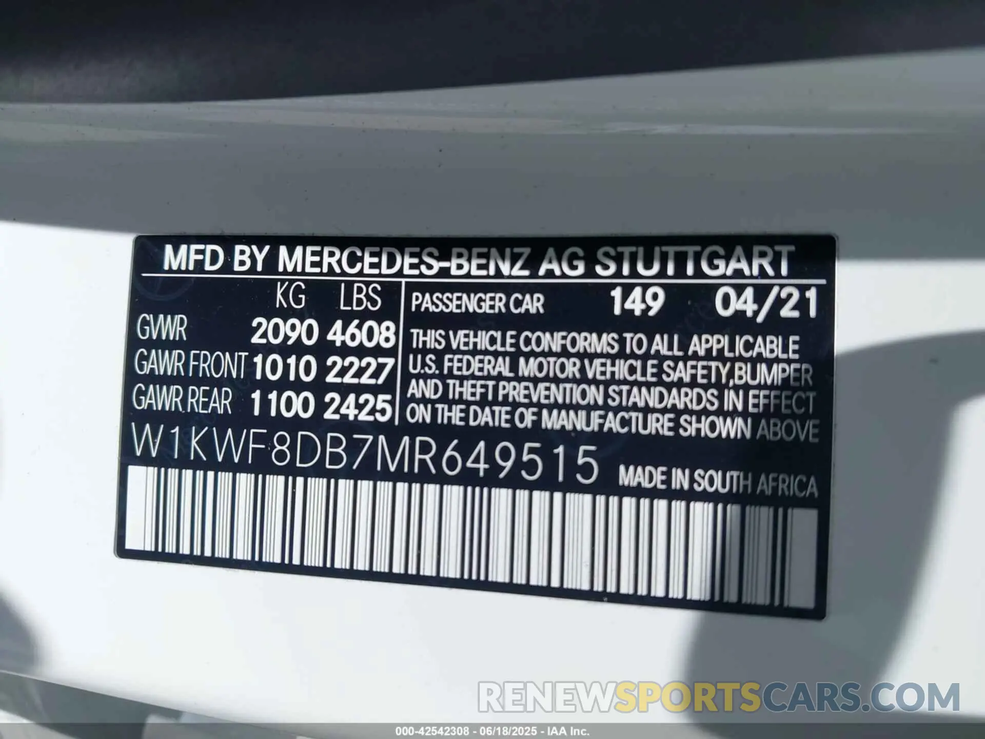 9 fotografías del automóvil dañado W1KWF8DB7MR649515 MERCEDES-BENZ C 300 2021