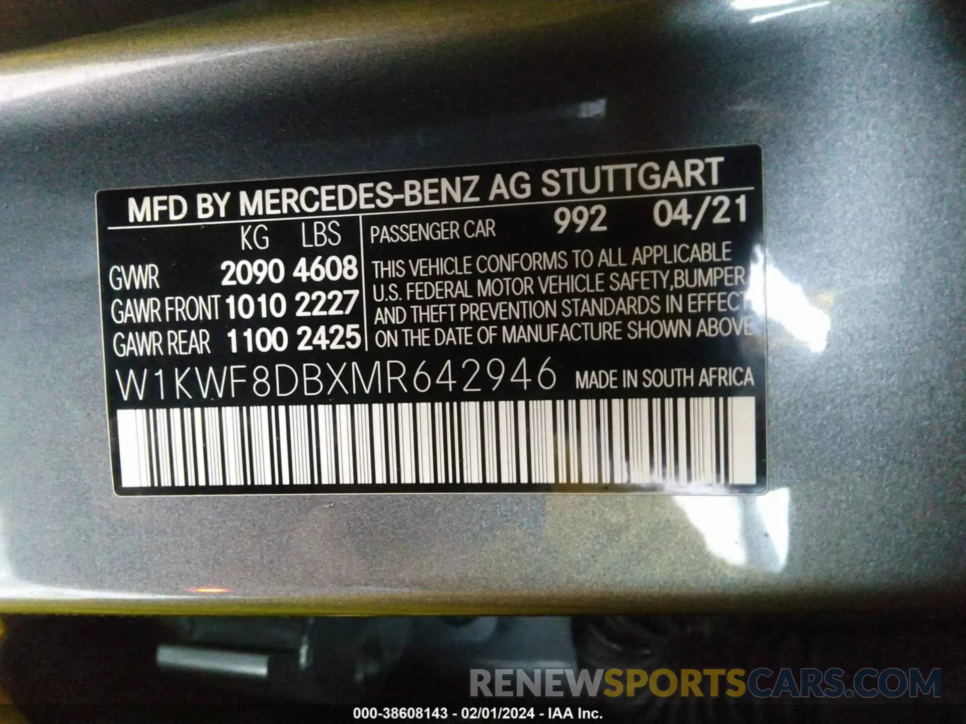 9 fotografías del automóvil dañado W1KWF8DBXMR642946 MERCEDES-BENZ C 300 2021