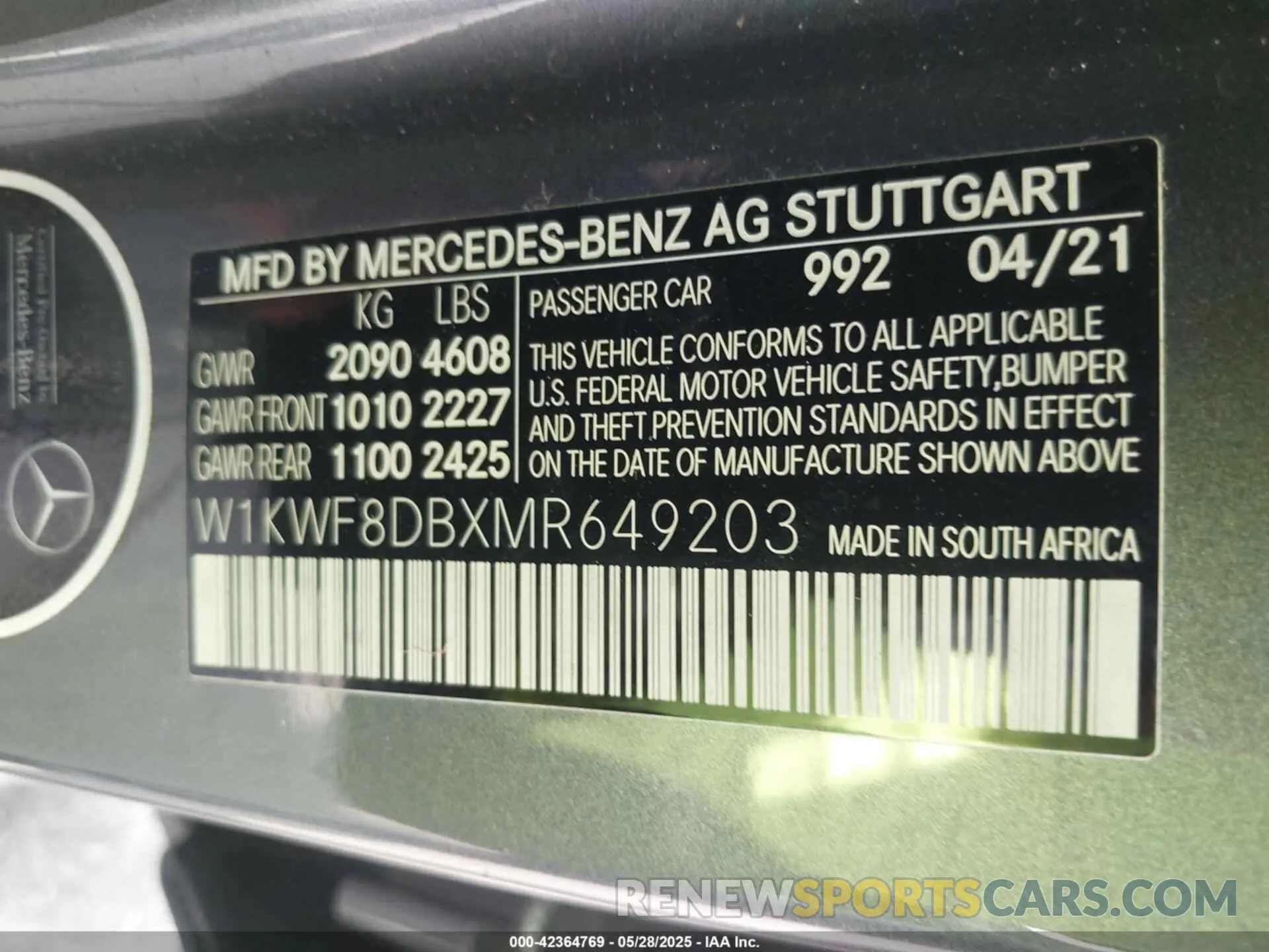 9 fotografías del automóvil dañado W1KWF8DBXMR649203 MERCEDES-BENZ C 300 2021