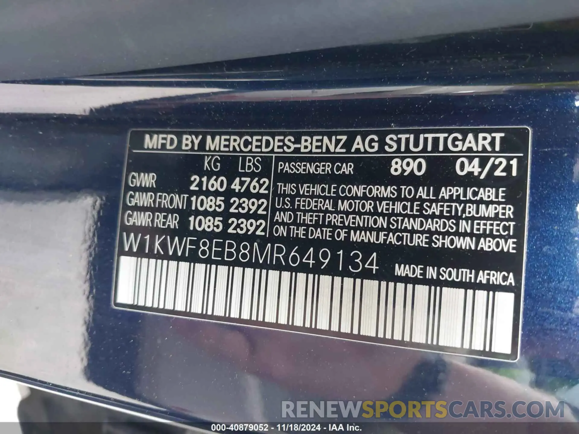 9 fotografías del automóvil dañado W1KWF8EB8MR649134 MERCEDES-BENZ C 300 2021