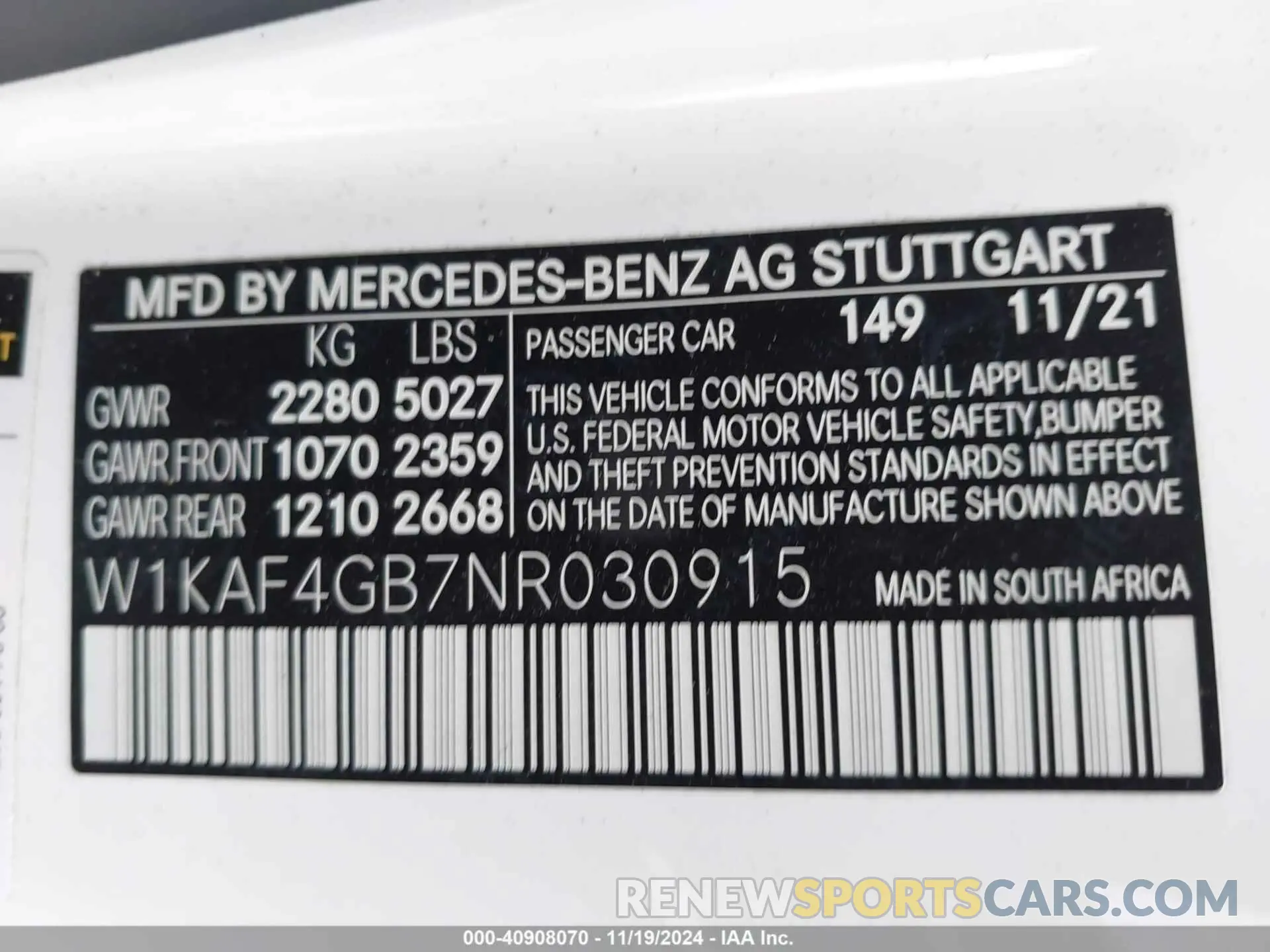 9 fotografías del automóvil dañado W1KAF4GB7NR030915 MERCEDES-BENZ C 300 2022