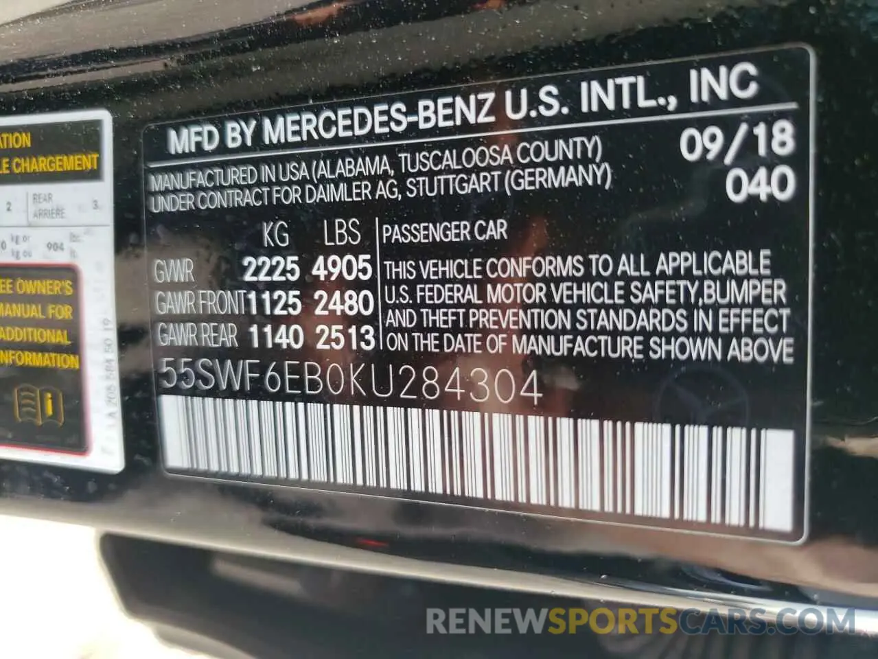12 fotografías del automóvil dañado 55SWF6EB0KU284304 MERCEDES-BENZ C-CLASS 2019