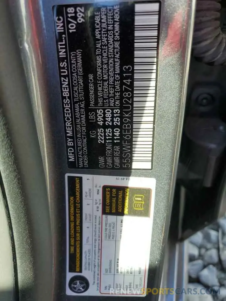 12 fotografías del automóvil dañado 55SWF6EB9KU287413 MERCEDES-BENZ C-CLASS 2019