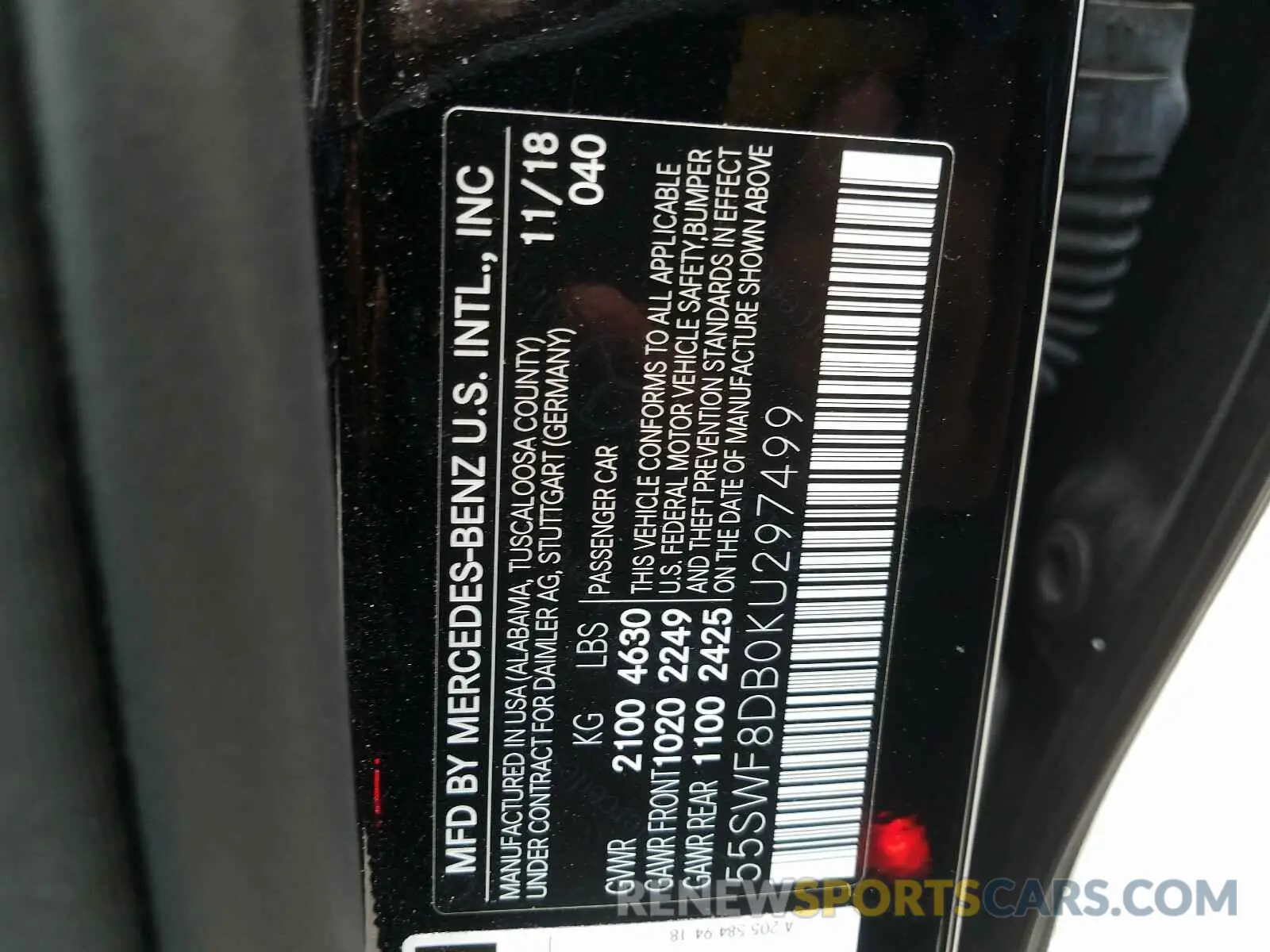 10 fotografías del automóvil dañado 55SWF8DB0KU297499 MERCEDES-BENZ C CLASS 2019