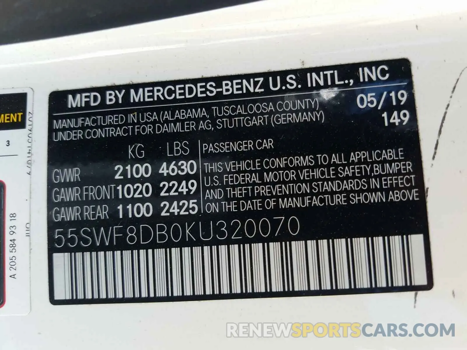 10 fotografías del automóvil dañado 55SWF8DB0KU320070 MERCEDES-BENZ C CLASS 2019
