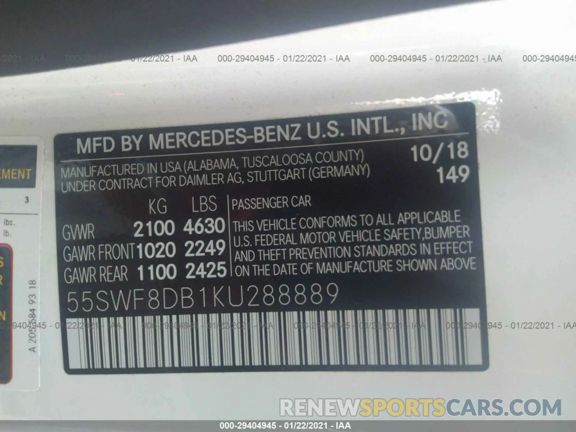 9 fotografías del automóvil dañado 55SWF8DB1KU288889 MERCEDES-BENZ C-CLASS 2019