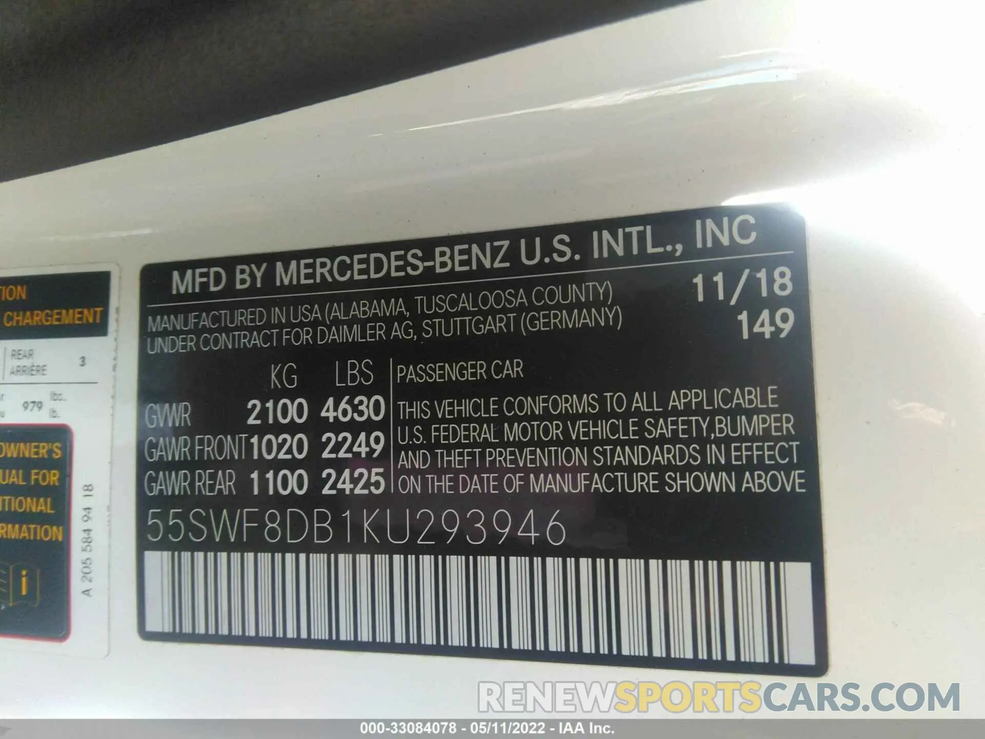 9 fotografías del automóvil dañado 55SWF8DB1KU293946 MERCEDES-BENZ C-CLASS 2019