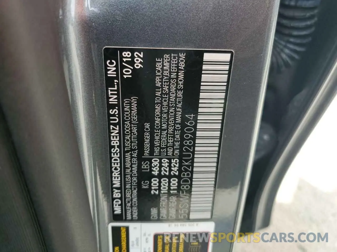 12 fotografías del automóvil dañado 55SWF8DB2KU289064 MERCEDES-BENZ C-CLASS 2019