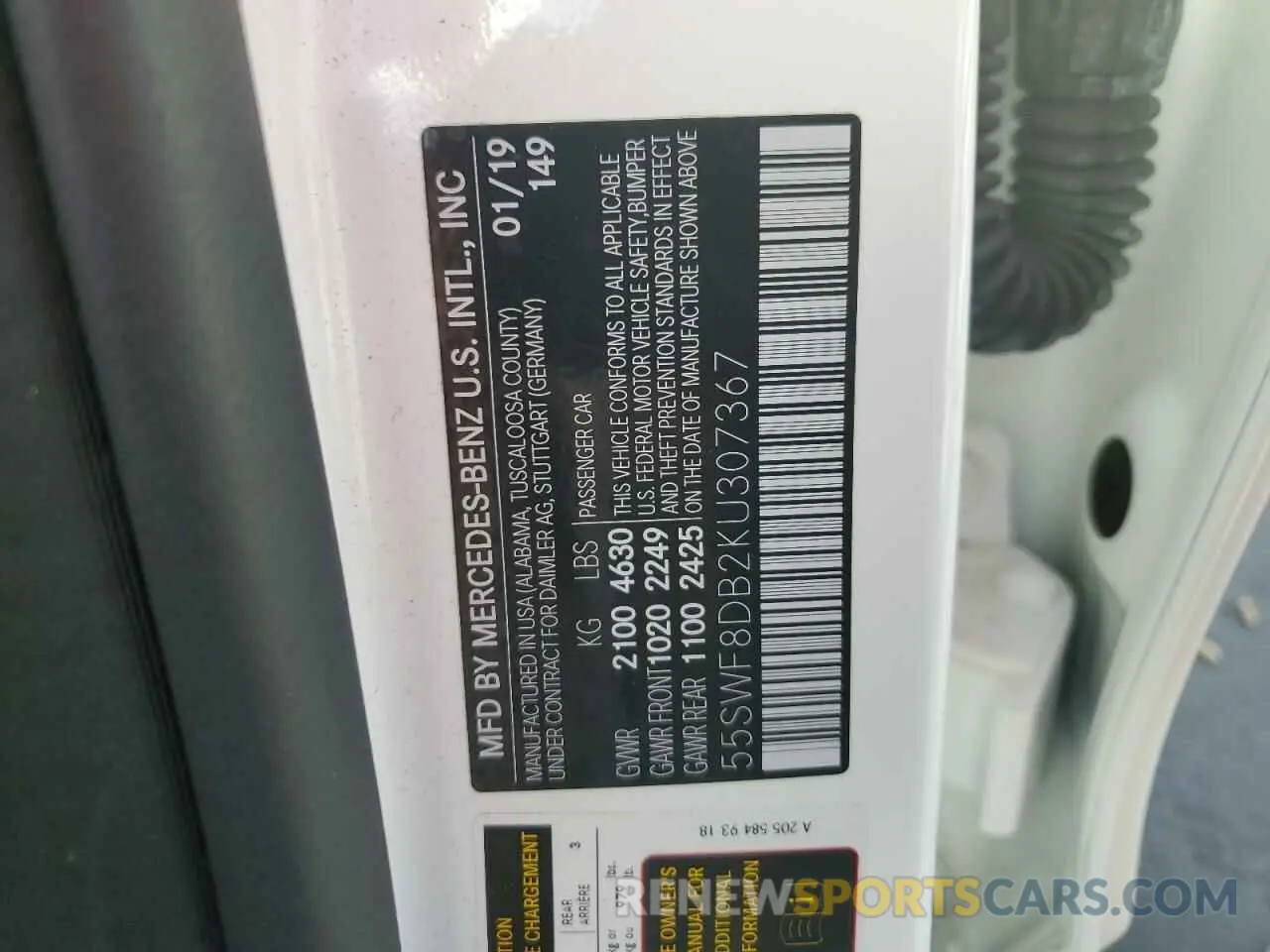12 fotografías del automóvil dañado 55SWF8DB2KU307367 MERCEDES-BENZ C-CLASS 2019