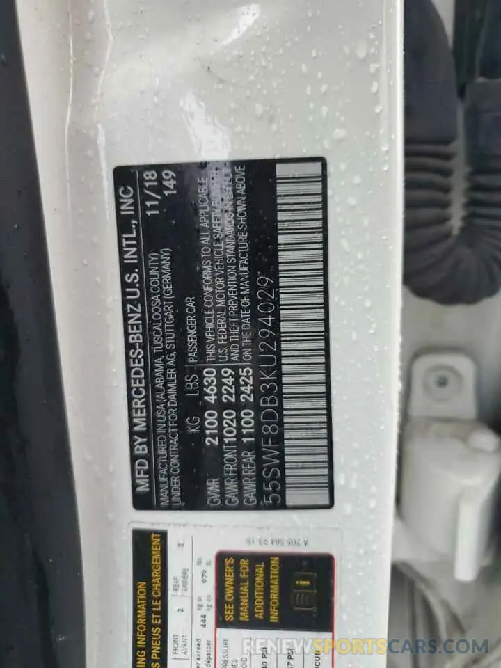 12 fotografías del automóvil dañado 55SWF8DB3KU294029 MERCEDES-BENZ C-CLASS 2019