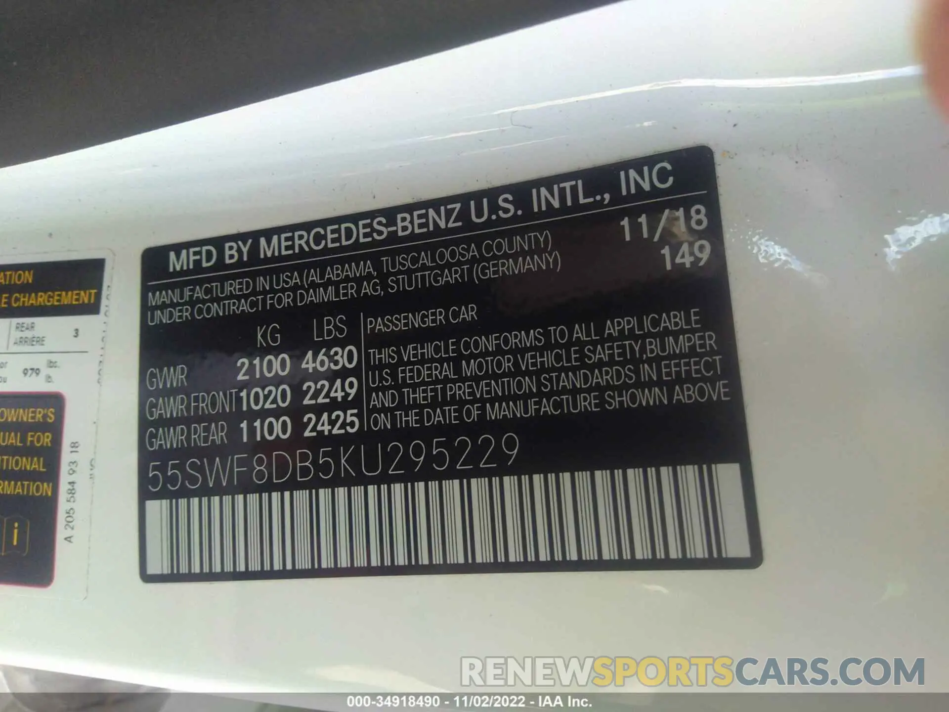 9 fotografías del automóvil dañado 55SWF8DB5KU295229 MERCEDES-BENZ C-CLASS 2019