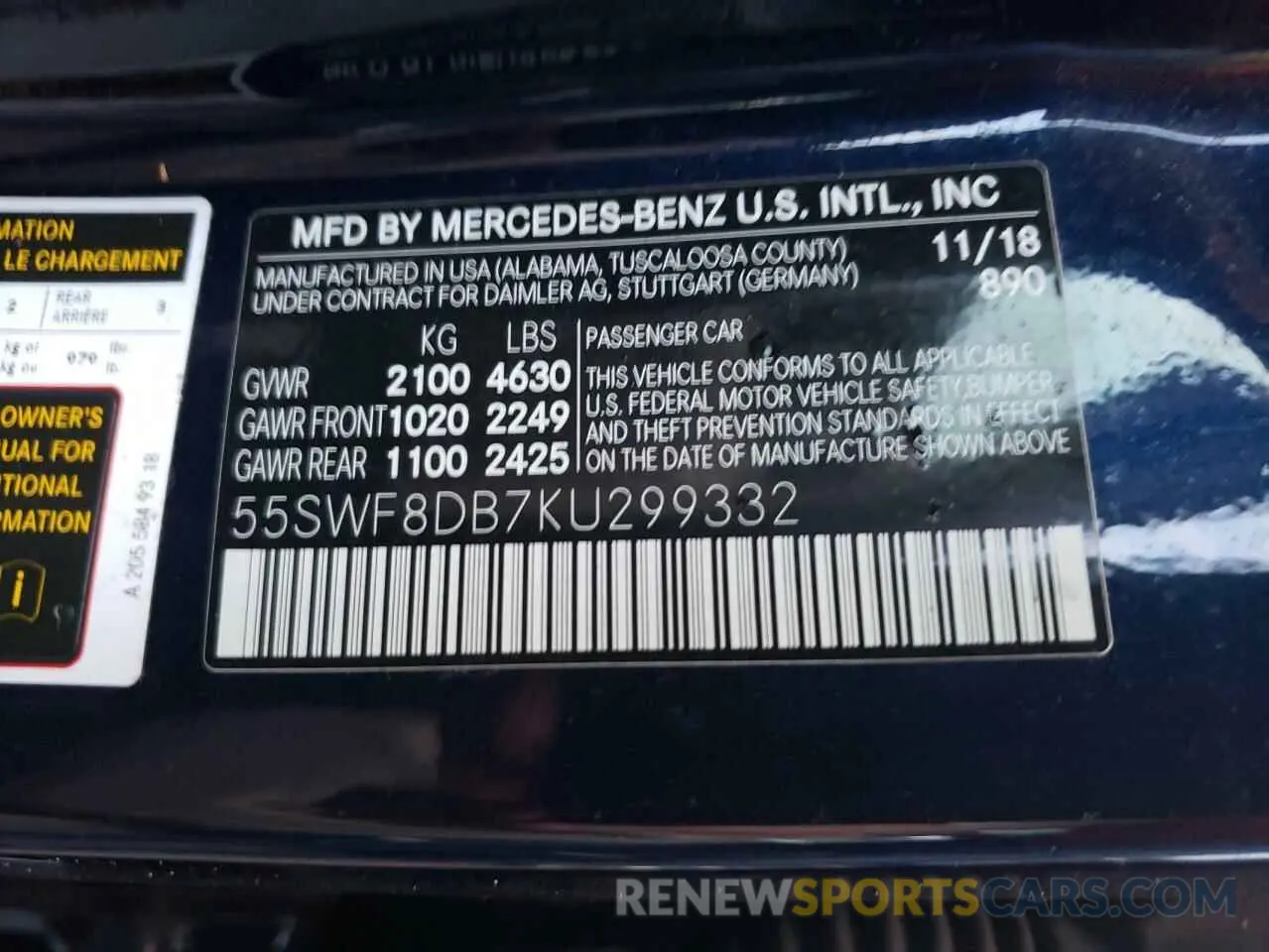 10 fotografías del automóvil dañado 55SWF8DB7KU299332 MERCEDES-BENZ C-CLASS 2019