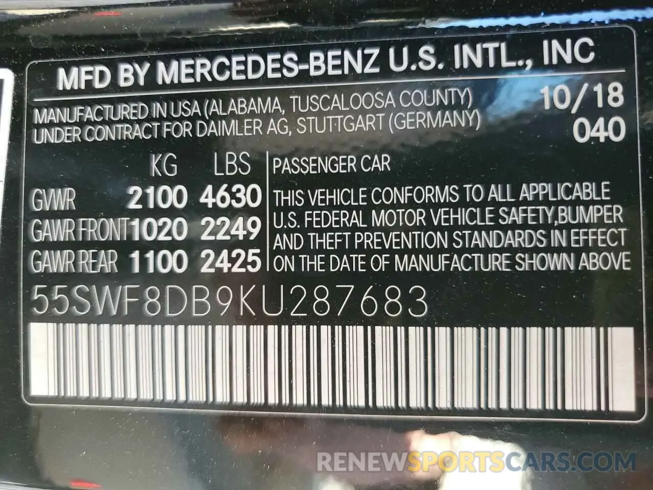 12 fotografías del automóvil dañado 55SWF8DB9KU287683 MERCEDES-BENZ C-CLASS 2019