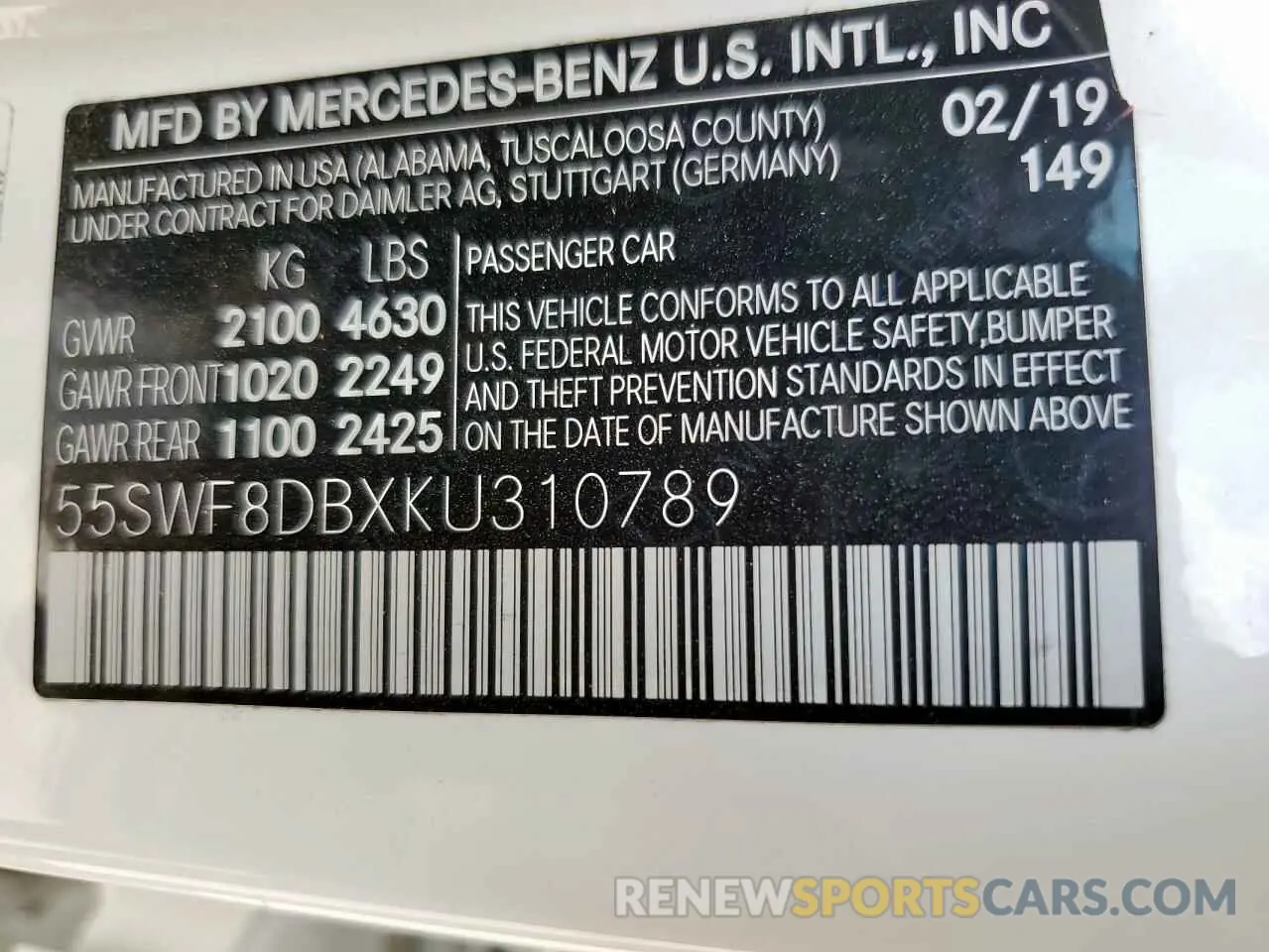 13 fotografías del automóvil dañado 55SWF8DBXKU310789 MERCEDES-BENZ C-CLASS 2019