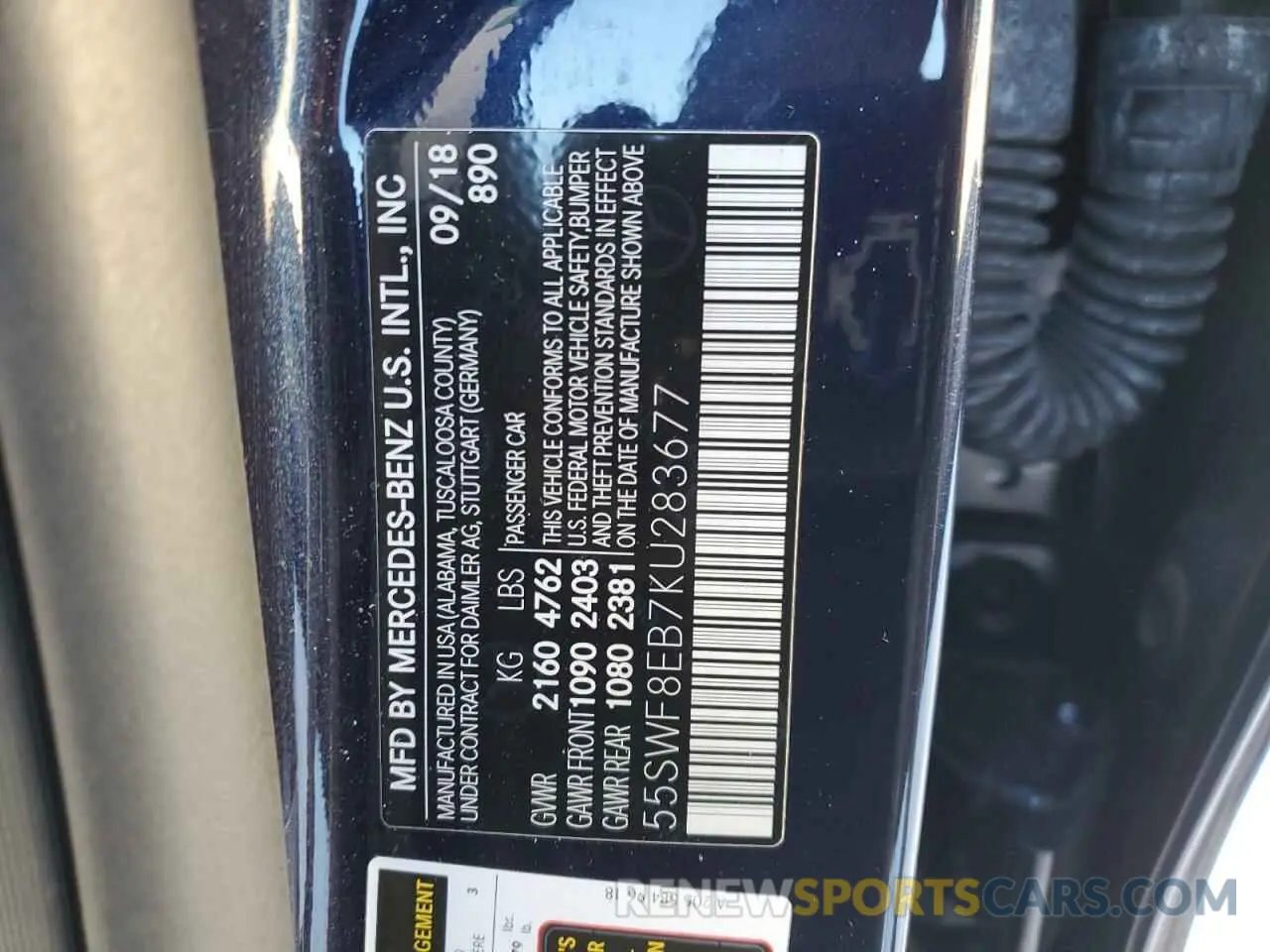 12 fotografías del automóvil dañado 55SWF8EB7KU283677 MERCEDES-BENZ C-CLASS 2019