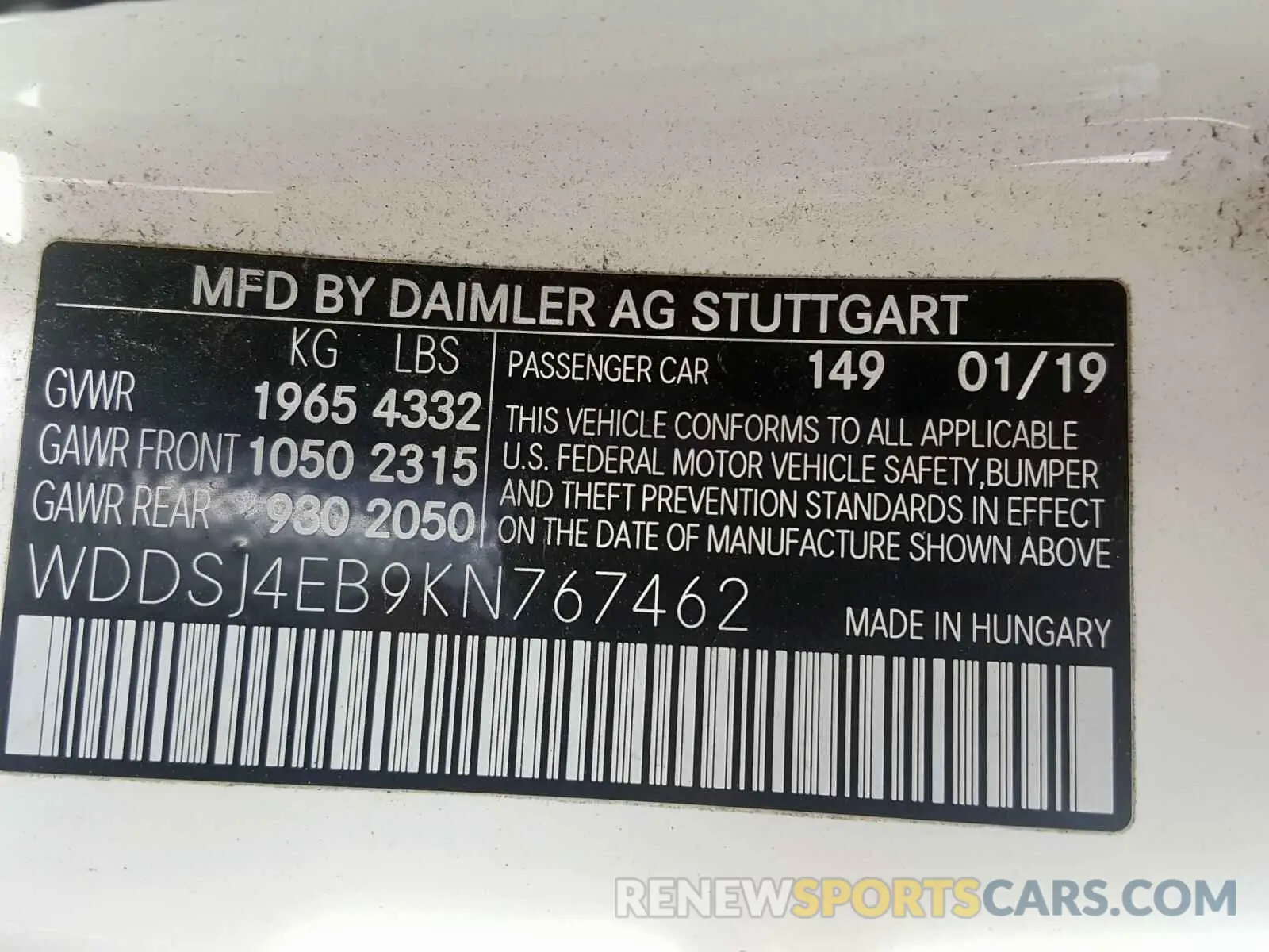10 fotografías del automóvil dañado WDDSJ4EB9KN767462 MERCEDES-BENZ C CLASS 2019