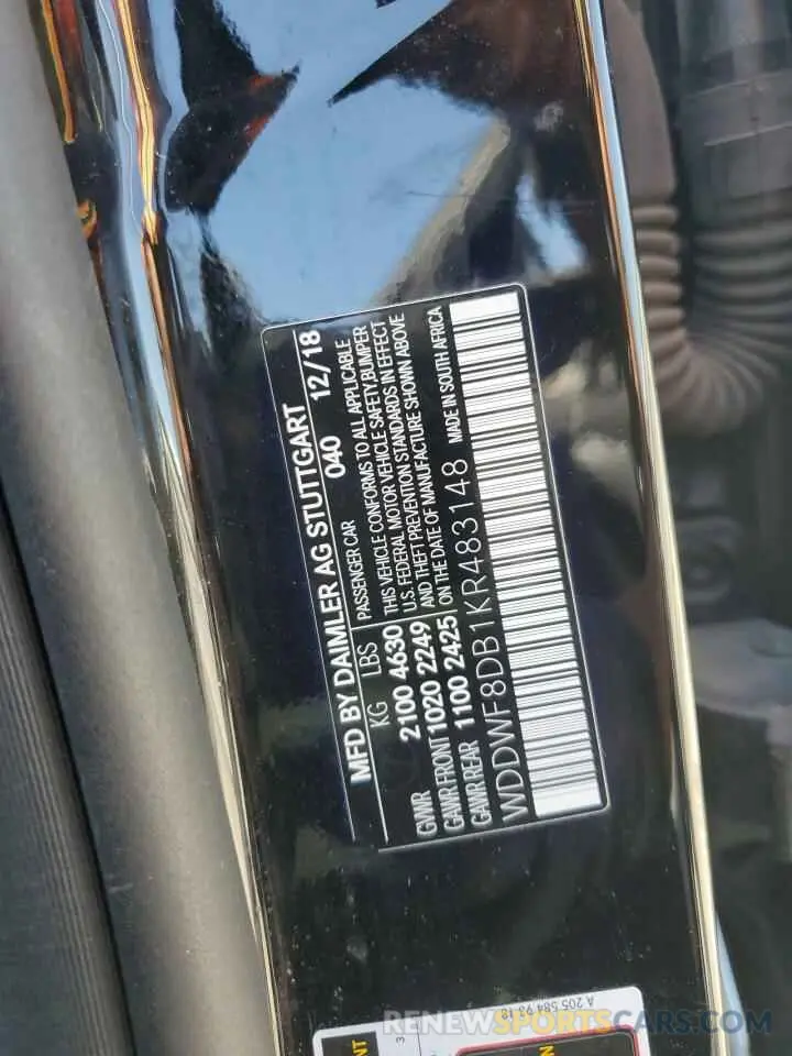 13 fotografías del automóvil dañado WDDWF8DB1KR483148 MERCEDES-BENZ C-CLASS 2019