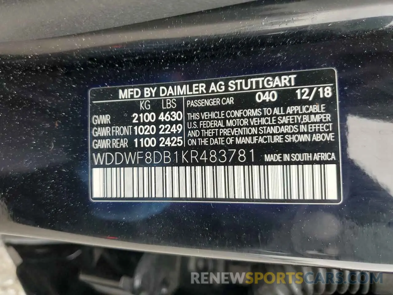 14 fotografías del automóvil dañado WDDWF8DB1KR483781 MERCEDES-BENZ C-CLASS 2019