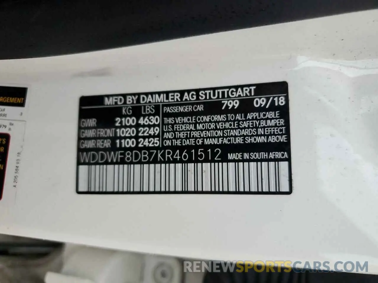 13 fotografías del automóvil dañado WDDWF8DB7KR461512 MERCEDES-BENZ C-CLASS 2019