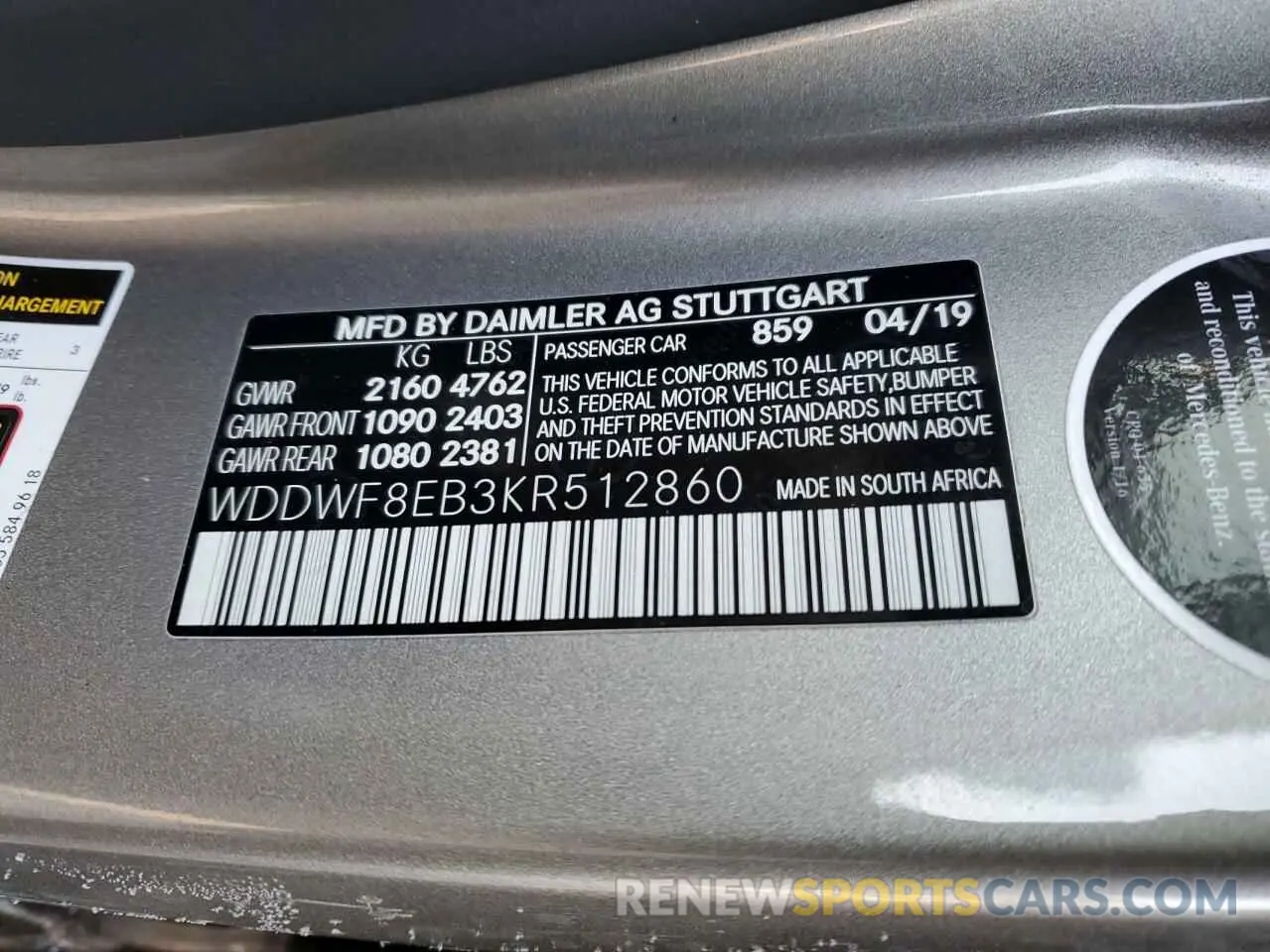 12 fotografías del automóvil dañado WDDWF8EB3KR512860 MERCEDES-BENZ C-CLASS 2019