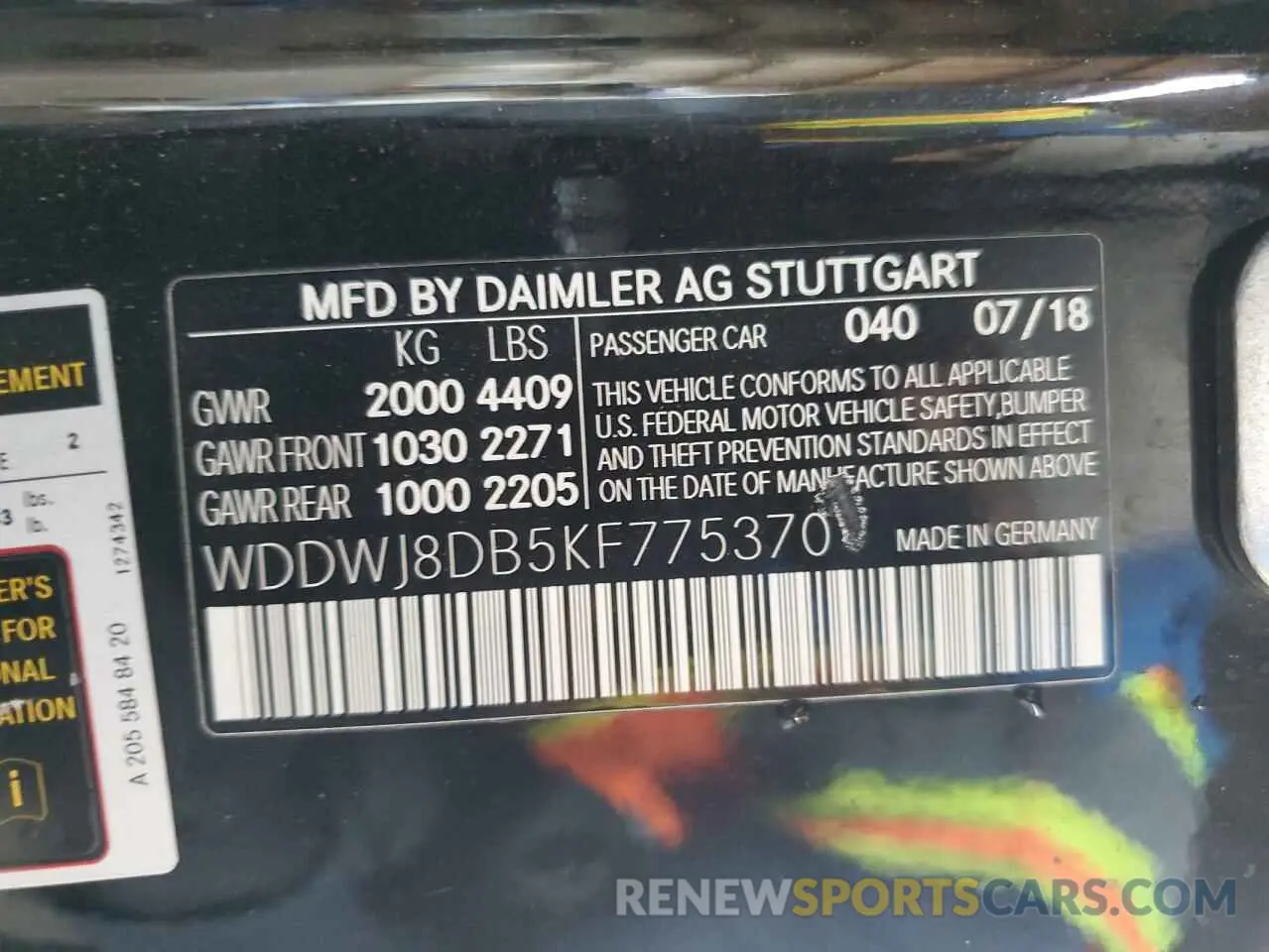 12 fotografías del automóvil dañado WDDWJ8DB5KF775370 MERCEDES-BENZ C-CLASS 2019