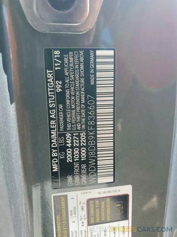 14 fotografías del automóvil dañado WDDWJ8DB9KF836607 MERCEDES-BENZ C-CLASS 2019