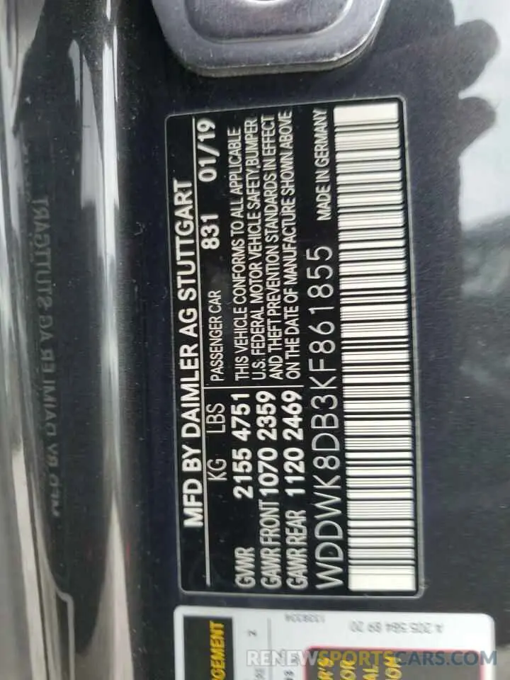 13 fotografías del automóvil dañado WDDWK8DB3KF861855 MERCEDES-BENZ C-CLASS 2019
