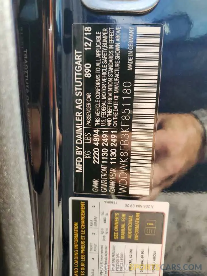 14 fotografías del automóvil dañado WDDWK8EB3KF851180 MERCEDES-BENZ C-CLASS 2019