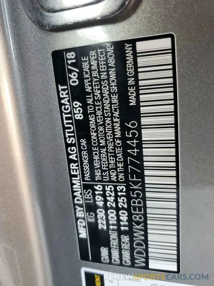 12 fotografías del automóvil dañado WDDWK8EB5KF774456 MERCEDES-BENZ C-CLASS 2019