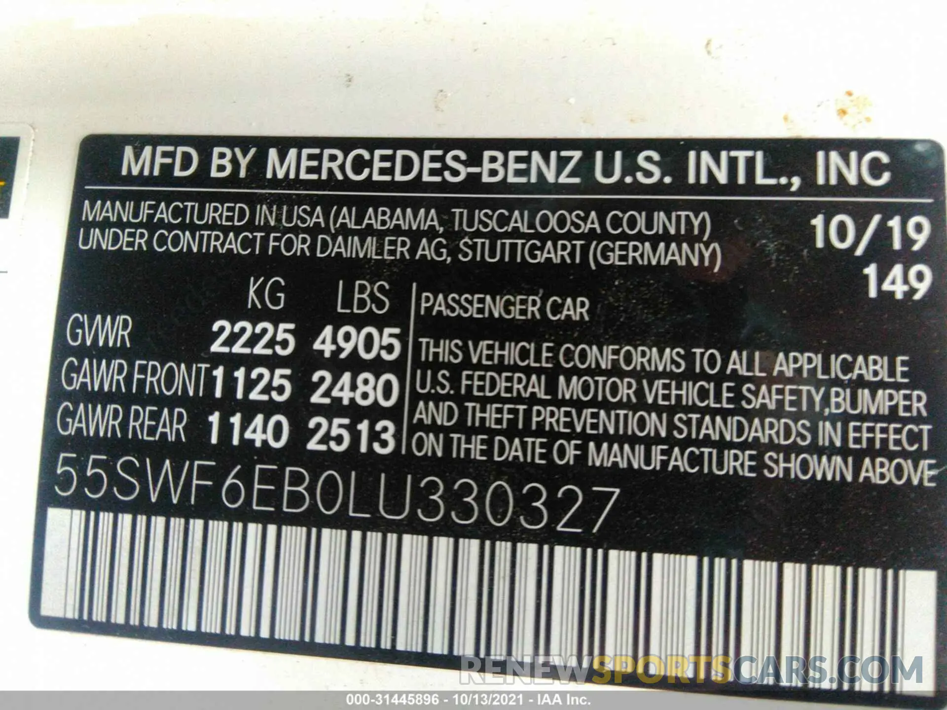 9 fotografías del automóvil dañado 55SWF6EB0LU330327 MERCEDES-BENZ C-CLASS 2020