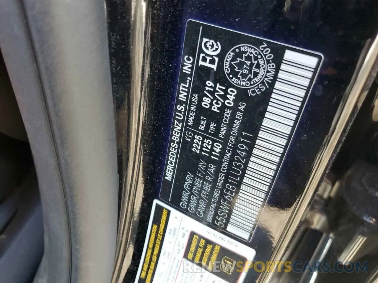 12 fotografías del automóvil dañado 55SWF6EB1LU324911 MERCEDES-BENZ C-CLASS 2020