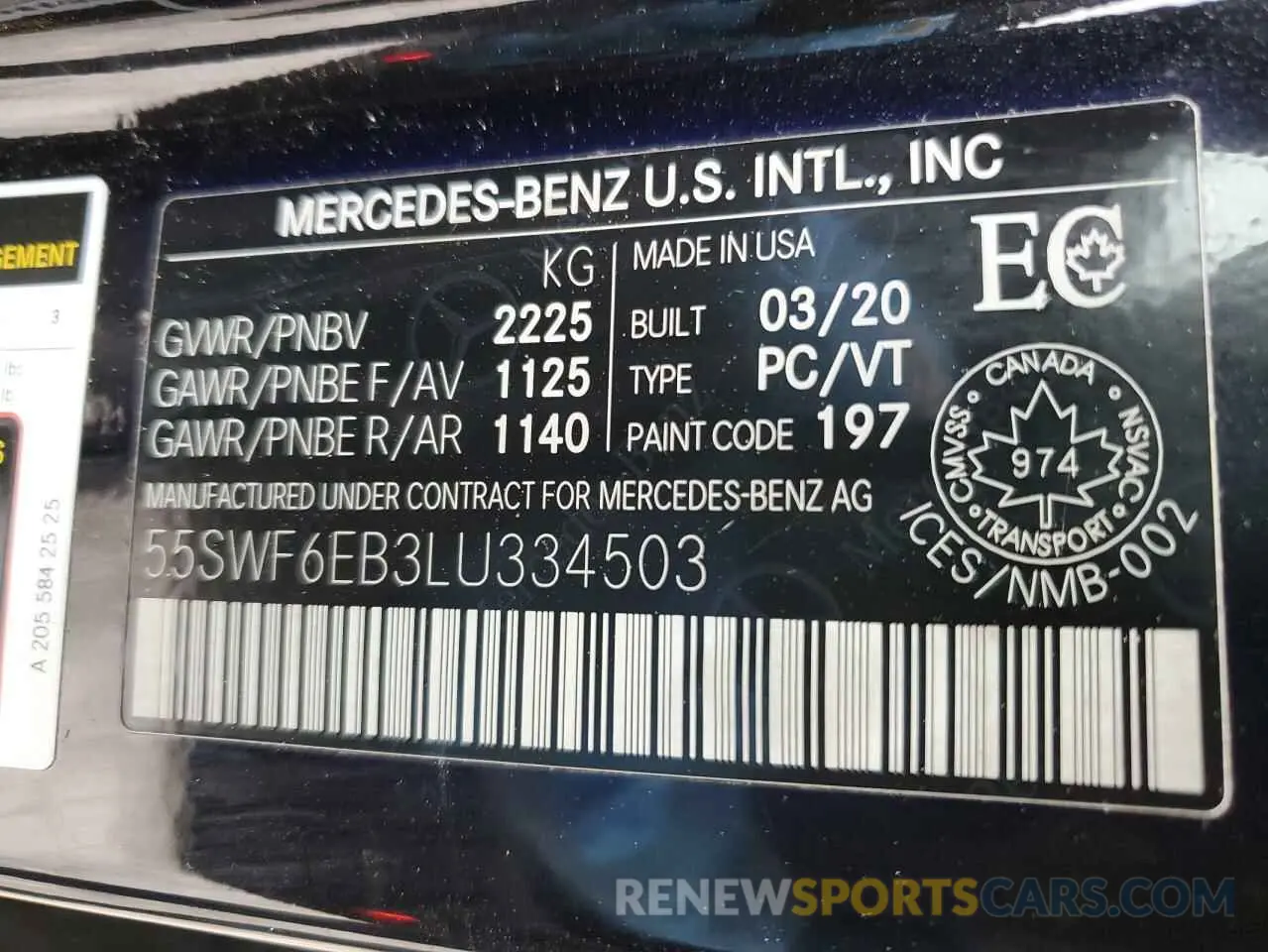 12 fotografías del automóvil dañado 55SWF6EB3LU334503 MERCEDES-BENZ C-CLASS 2020