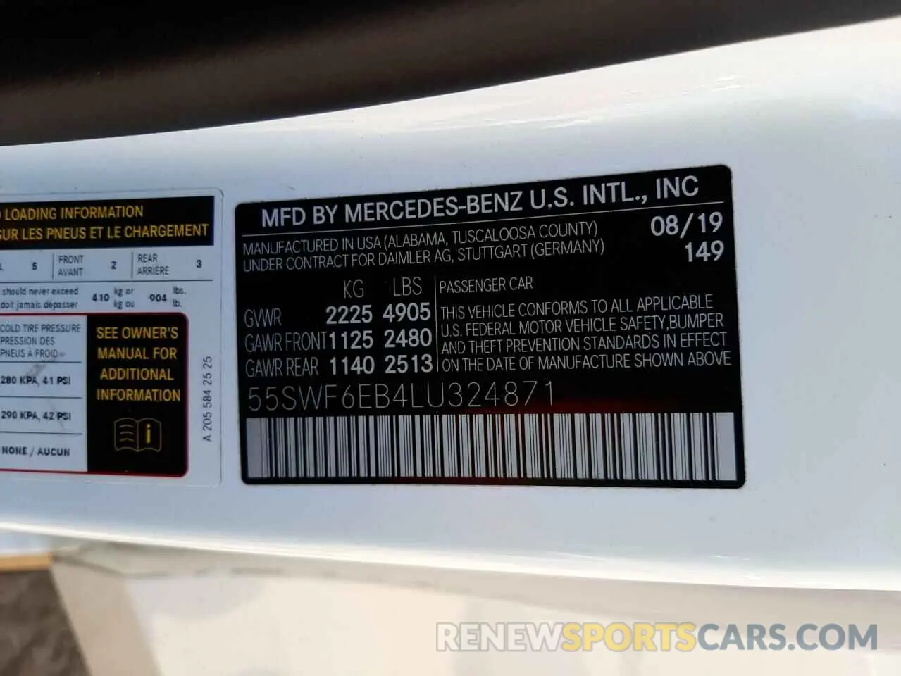 10 fotografías del automóvil dañado 55SWF6EB4LU324871 MERCEDES-BENZ C-CLASS 2020