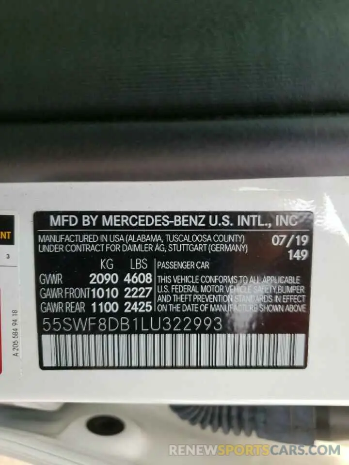 10 fotografías del automóvil dañado 55SWF8DB1LU322993 MERCEDES-BENZ C-CLASS 2020