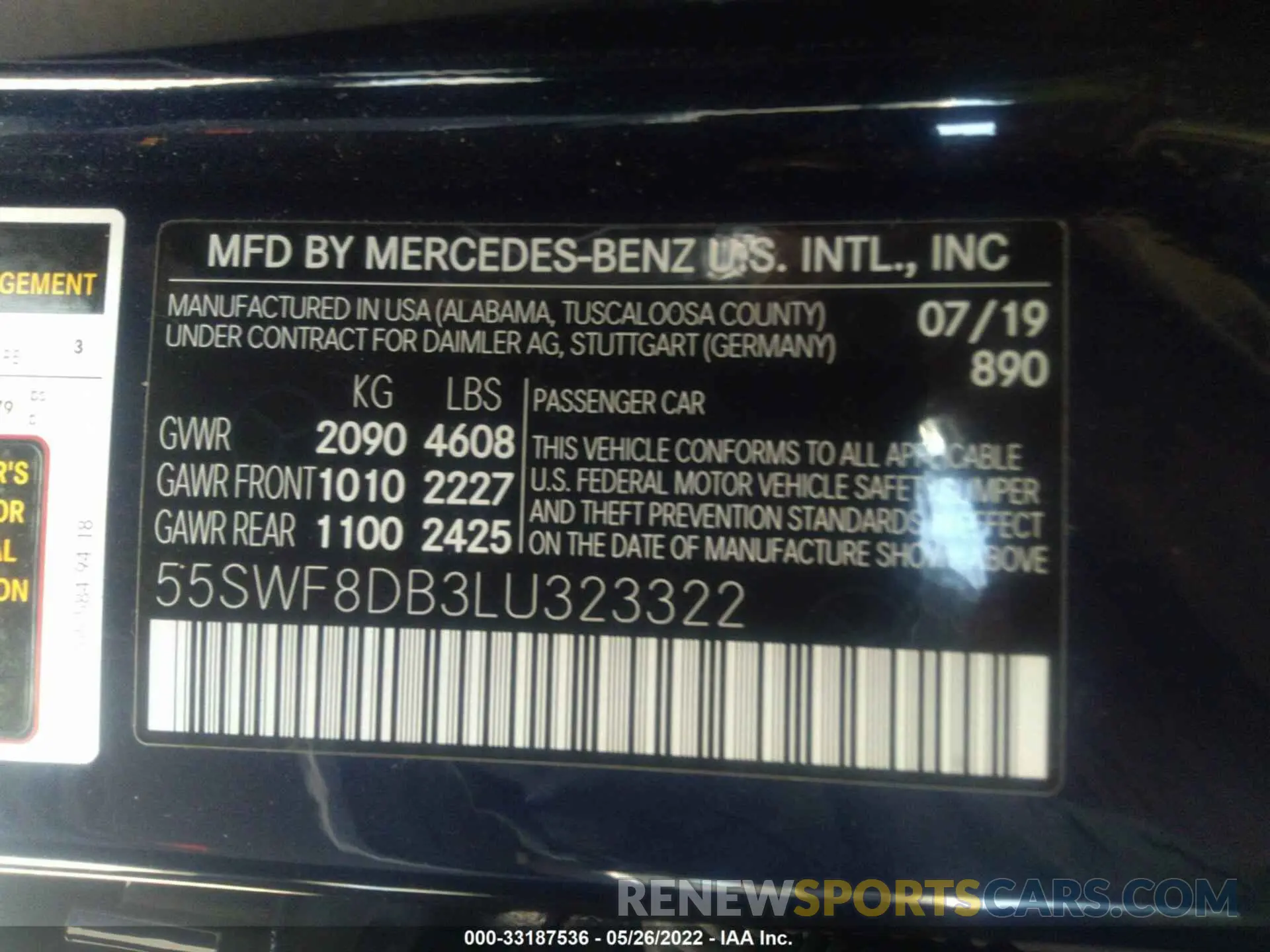 9 fotografías del automóvil dañado 55SWF8DB3LU323322 MERCEDES-BENZ C-CLASS 2020