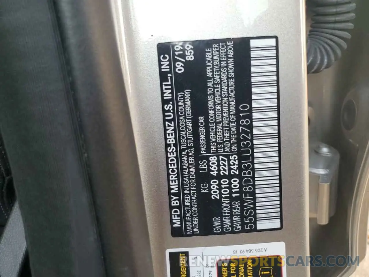 12 fotografías del automóvil dañado 55SWF8DB3LU327810 MERCEDES-BENZ C-CLASS 2020