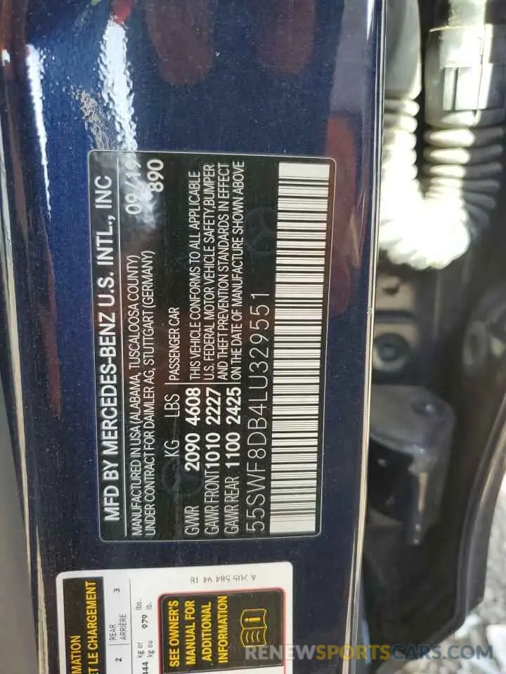 13 fotografías del automóvil dañado 55SWF8DB4LU329551 MERCEDES-BENZ C-CLASS 2020