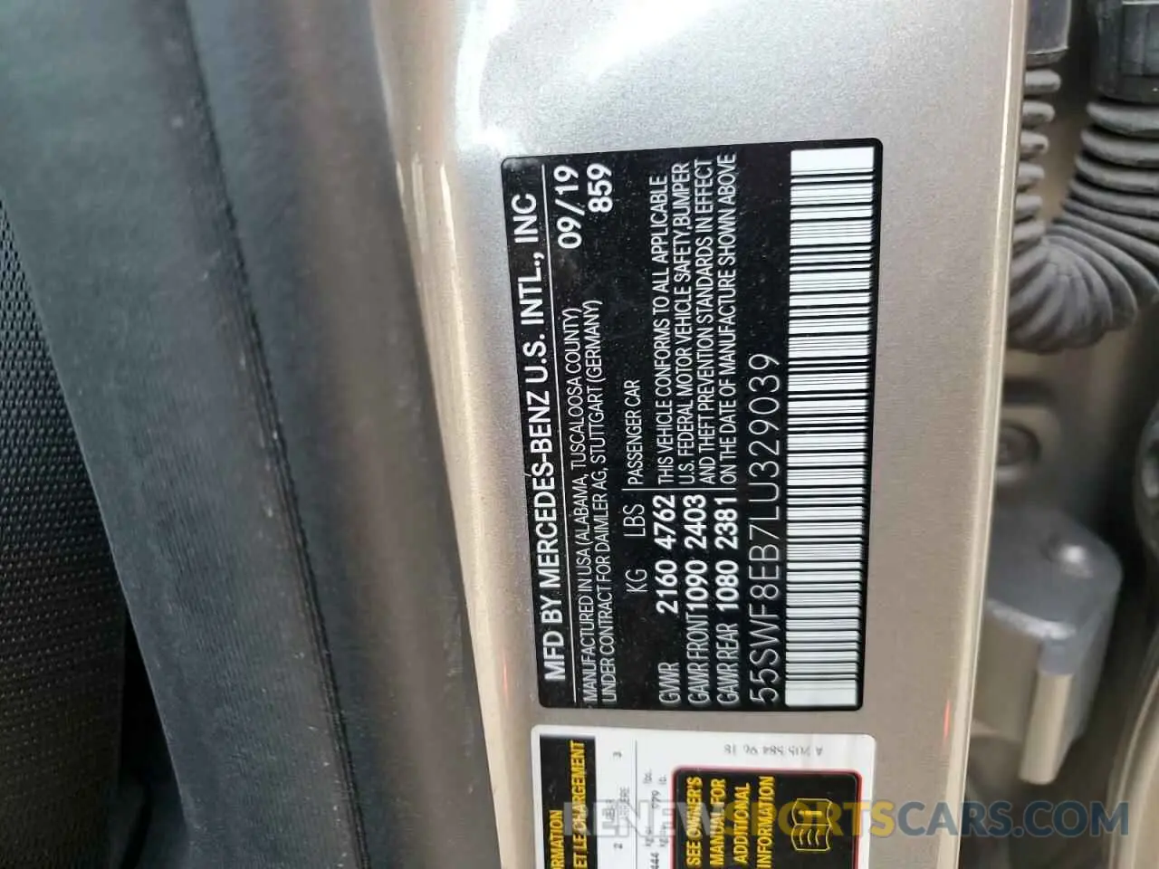 12 fotografías del automóvil dañado 55SWF8EB7LU329039 MERCEDES-BENZ C-CLASS 2020