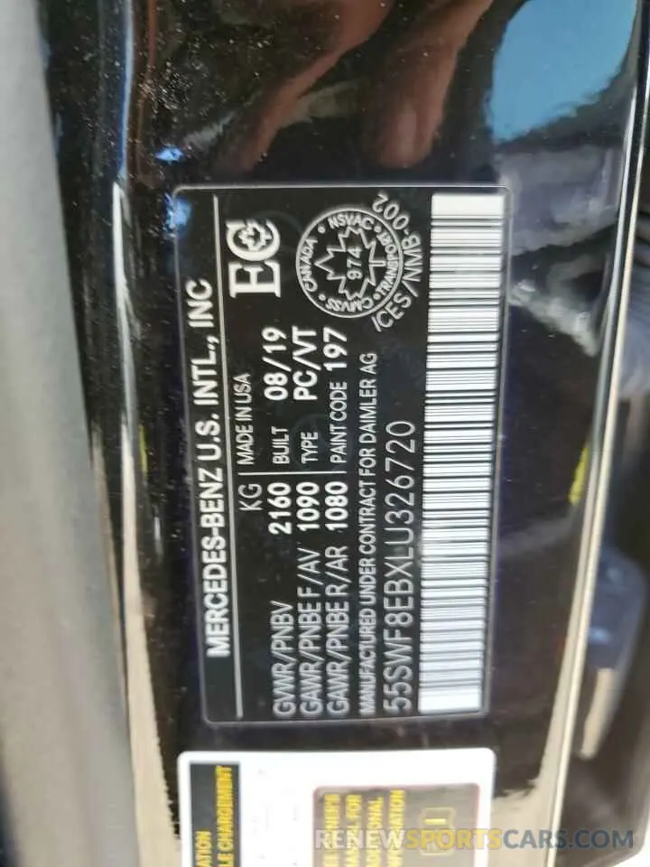 12 fotografías del automóvil dañado 55SWF8EBXLU326720 MERCEDES-BENZ C-CLASS 2020