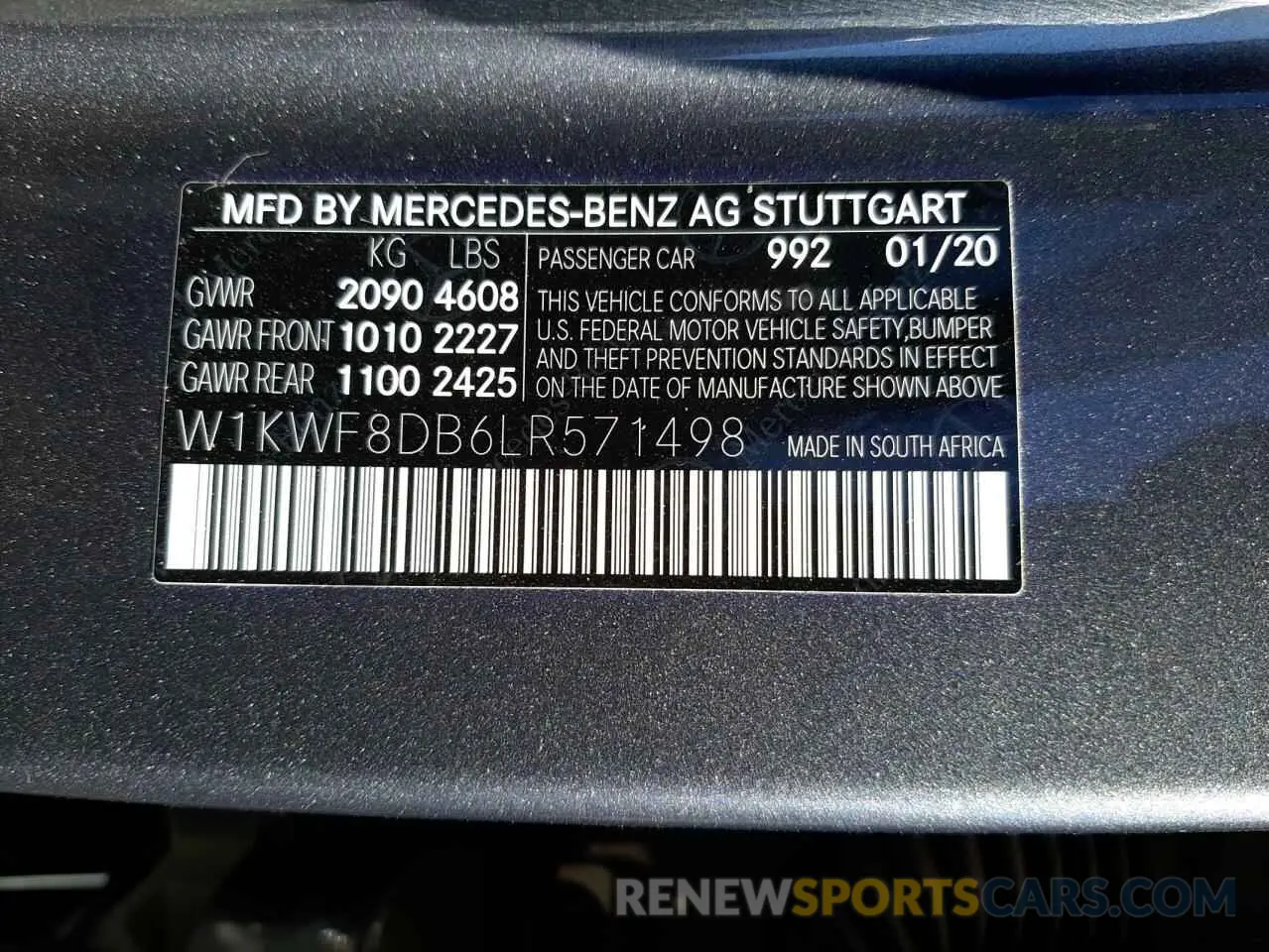 10 fotografías del automóvil dañado W1KWF8DB6LR571498 MERCEDES-BENZ C-CLASS 2020