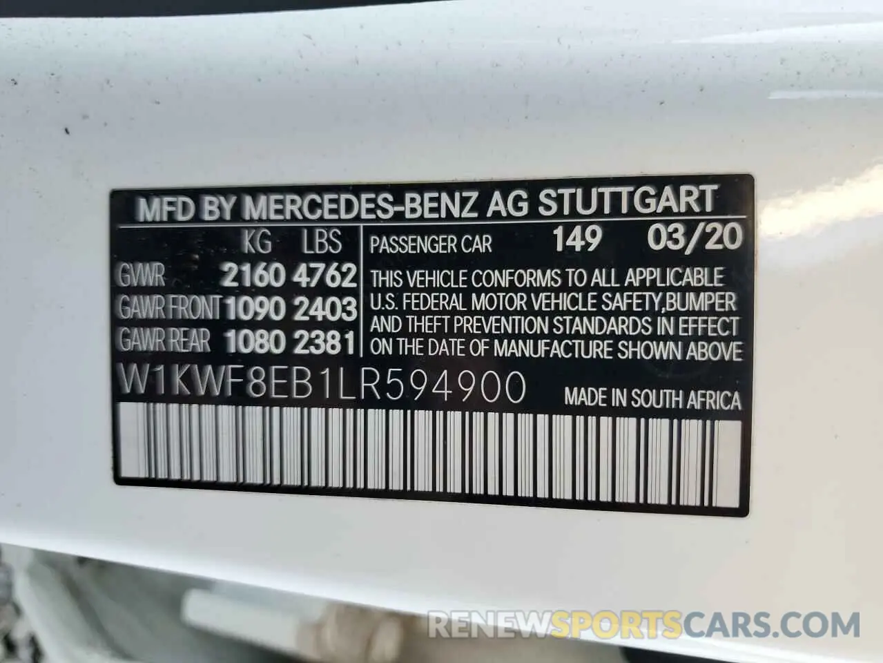 12 fotografías del automóvil dañado W1KWF8EB1LR594900 MERCEDES-BENZ C-CLASS 2020