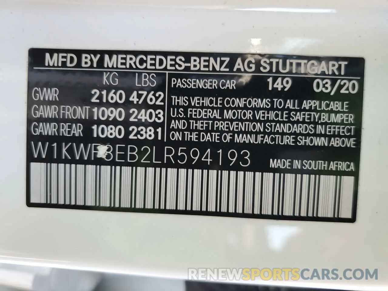 13 fotografías del automóvil dañado W1KWF8EB2LR594193 MERCEDES-BENZ C-CLASS 2020