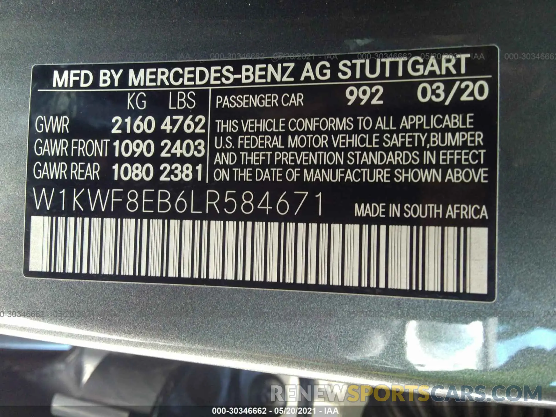 9 fotografías del automóvil dañado W1KWF8EB6LR584671 MERCEDES-BENZ C-CLASS 2020