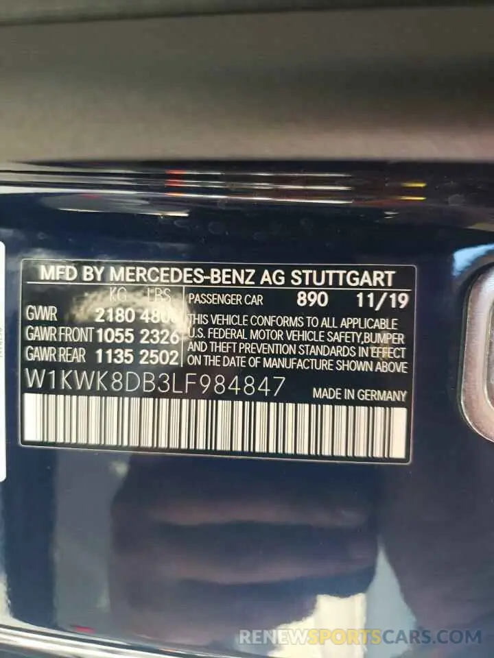 10 fotografías del automóvil dañado W1KWK8DB3LF984847 MERCEDES-BENZ C-CLASS 2020