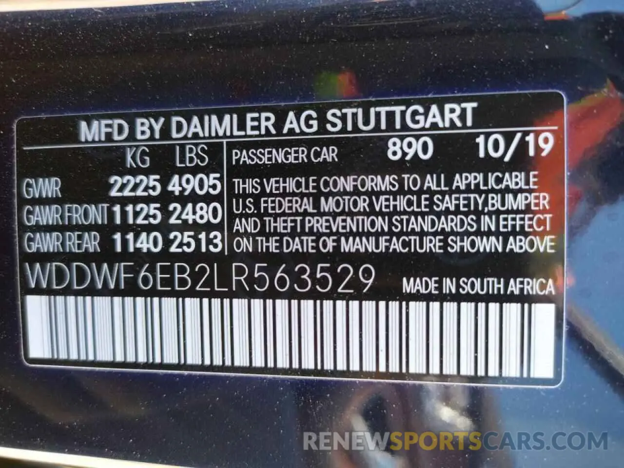 10 fotografías del automóvil dañado WDDWF6EB2LR563529 MERCEDES-BENZ C-CLASS 2020