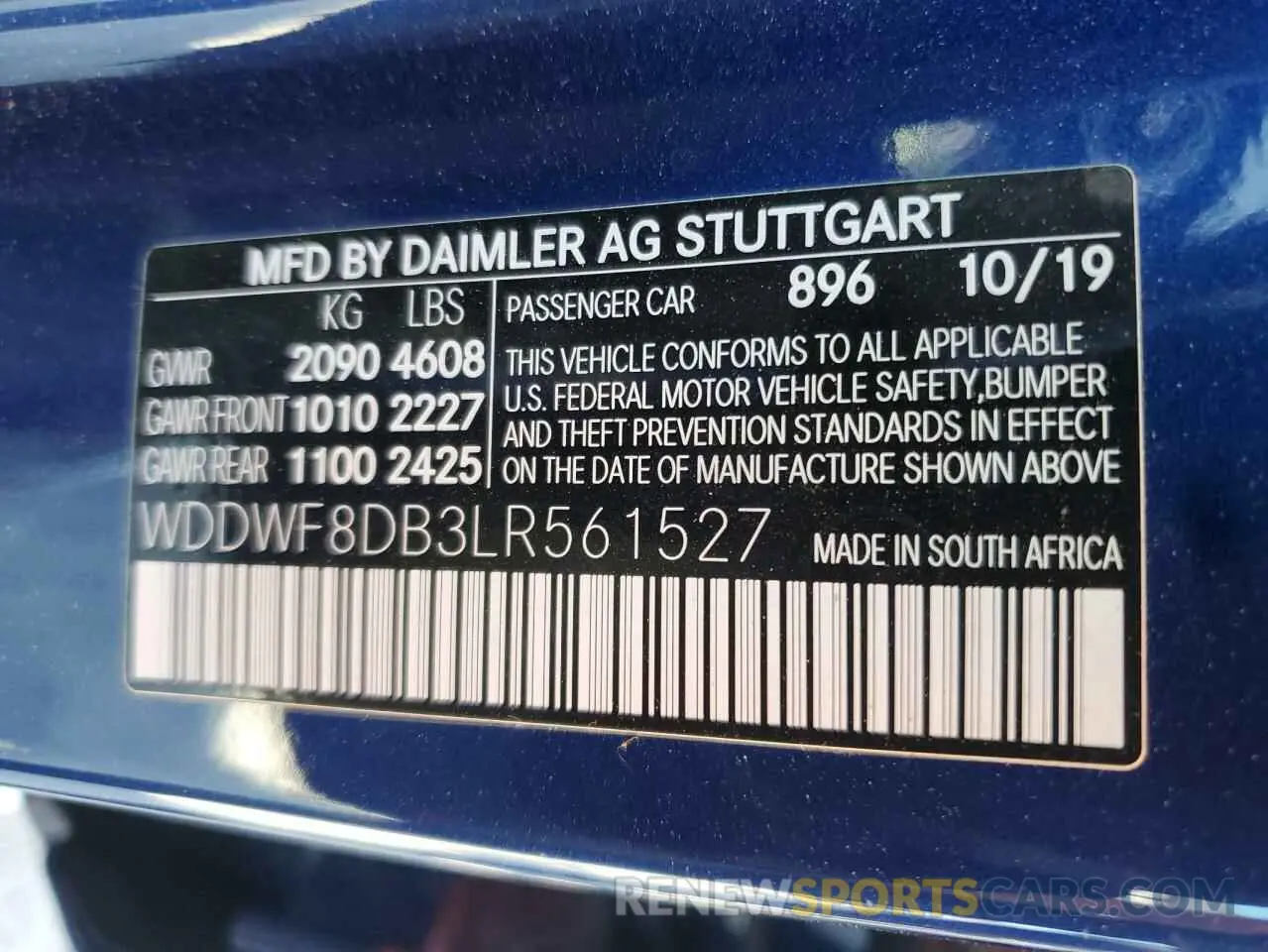 12 fotografías del automóvil dañado WDDWF8DB3LR561527 MERCEDES-BENZ C-CLASS 2020