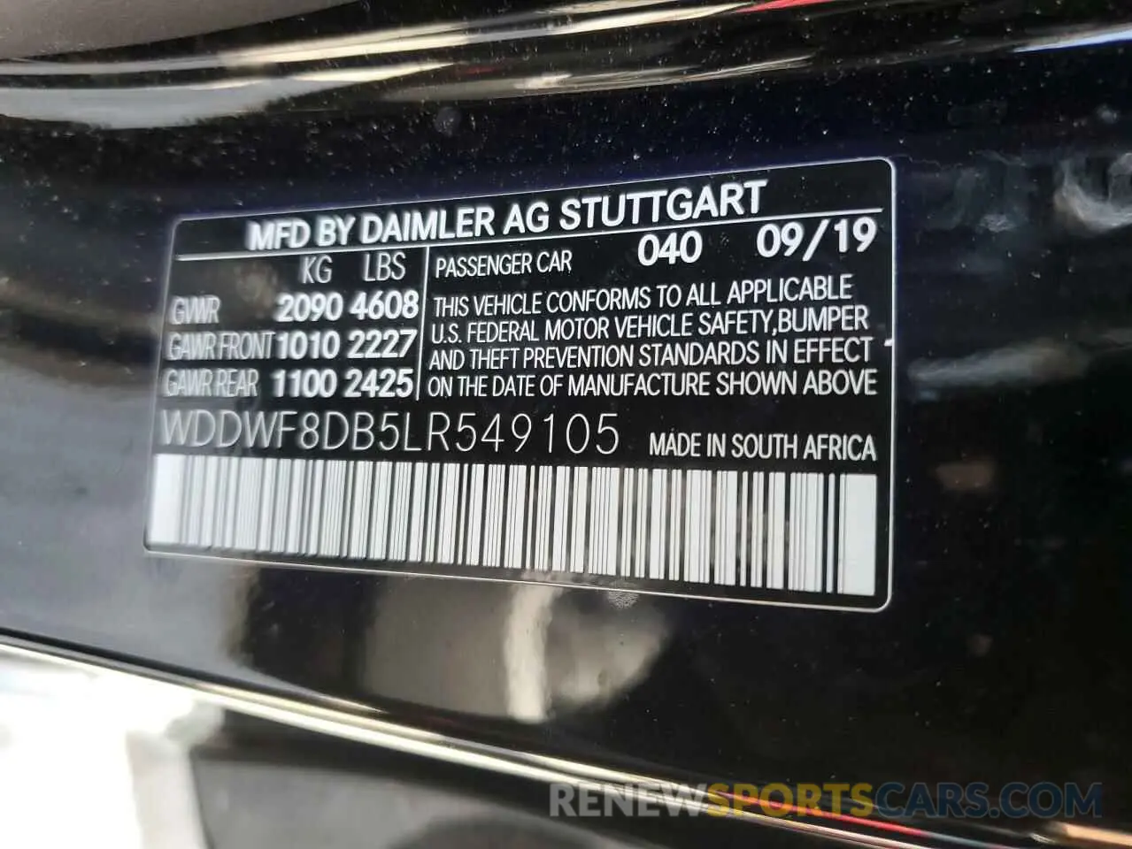 12 fotografías del automóvil dañado WDDWF8DB5LR549105 MERCEDES-BENZ C-CLASS 2020