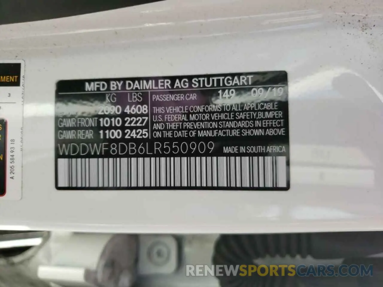 10 fotografías del automóvil dañado WDDWF8DB6LR550909 MERCEDES-BENZ C-CLASS 2020